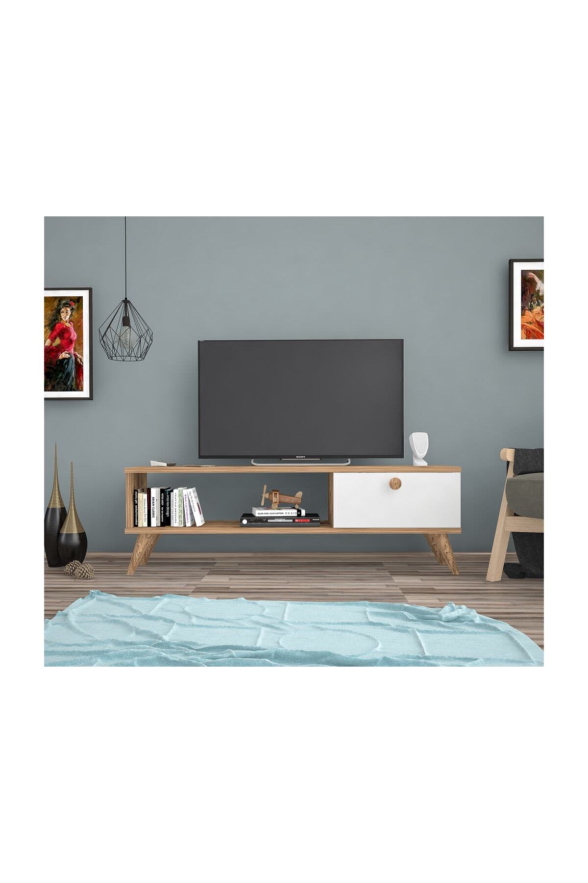 Ankara Mobilya Bena Mobilya Yunus Atlantik Çam Beyaz 120 cm Tv Sehpası