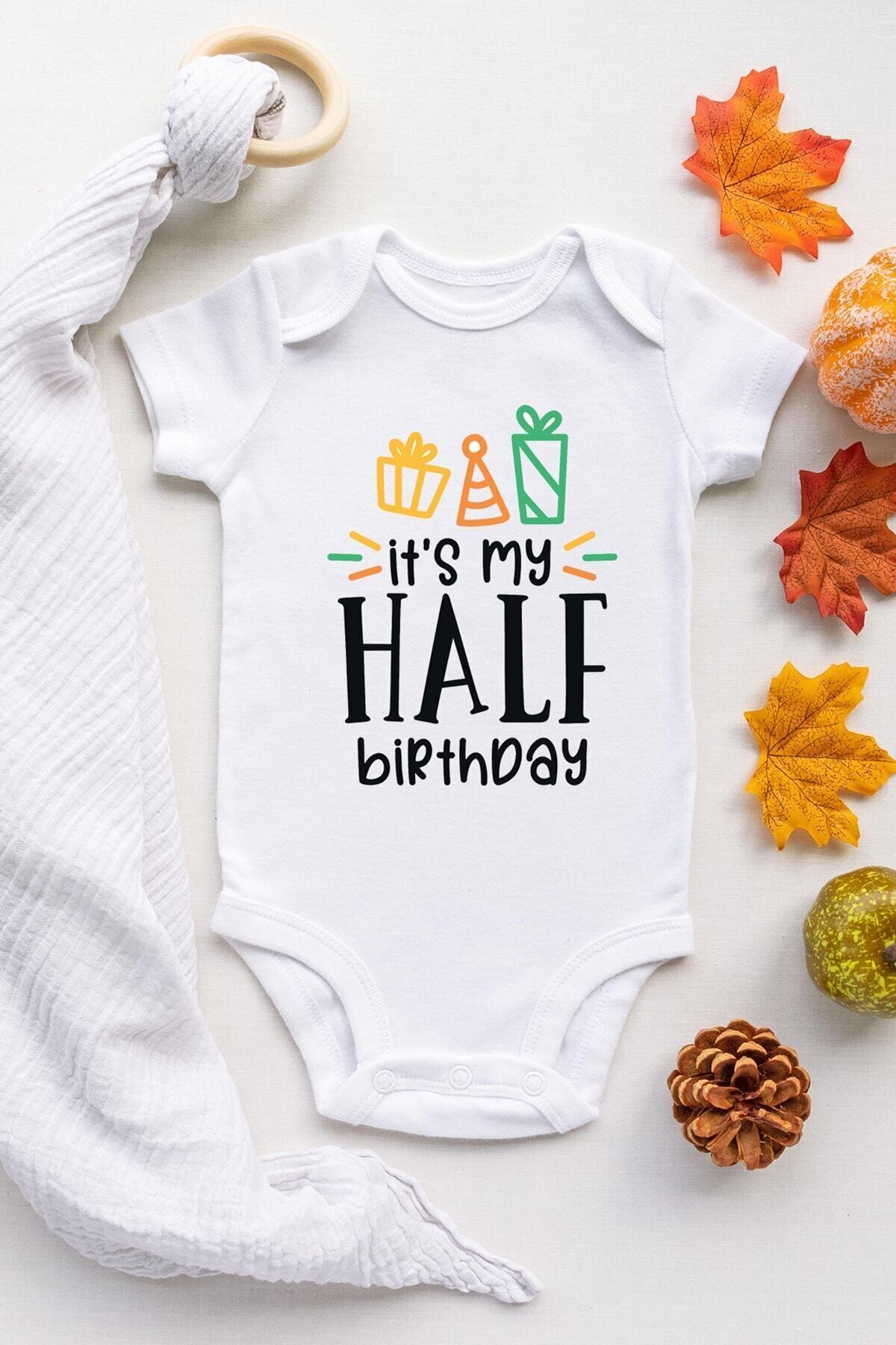 Limon Unisex Bebek Beyaz Half Birthday Hediyeli Kısa Kol Çıtçıtlı Body Zıbın
