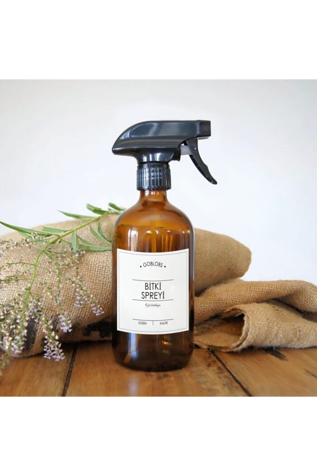 GO BLOBS 500ml Amber Kahverengi Cam Sprey Şişe Bitki Spreyi Beyaz Etiketli