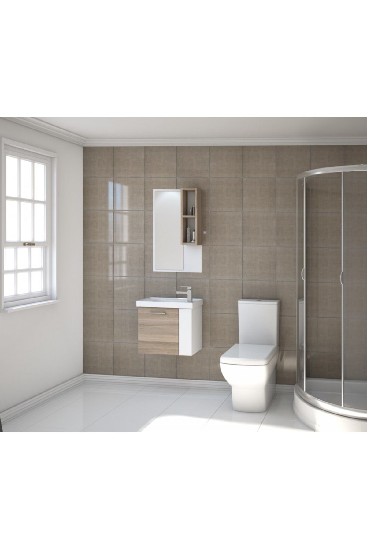 Kare Banyo Kare Step Serisi 50 cm Mdf Banyo Dolabı Takımı + Seramik Lavabo