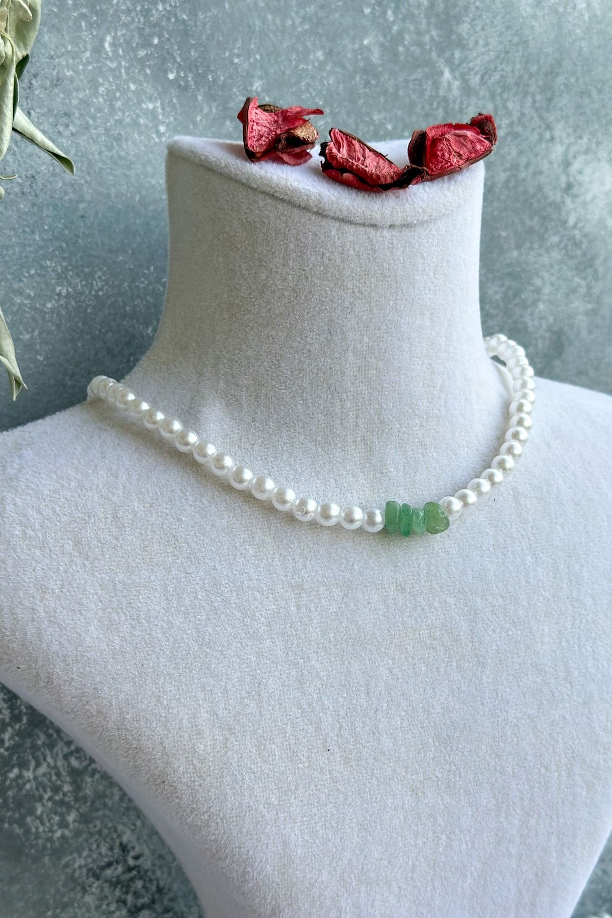 Pearl and hot sale stone necklace