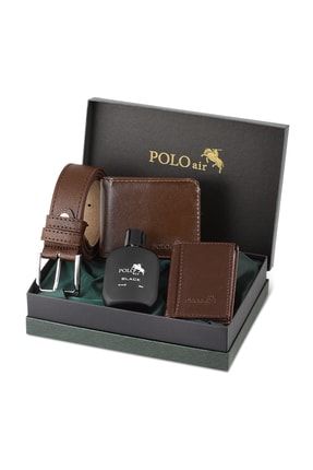 ست مردانه کلاسیک کیف پول، کمربند و کارت‌خوان با جعبه و عطر به رنگ قهوه‌ای