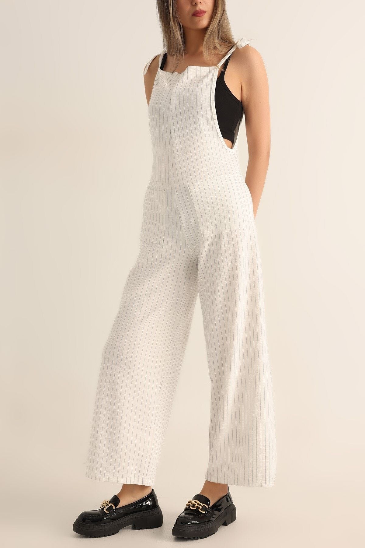 NY MODA Women s White Striped Young Girl Salopet Jumpsuit Trendyol