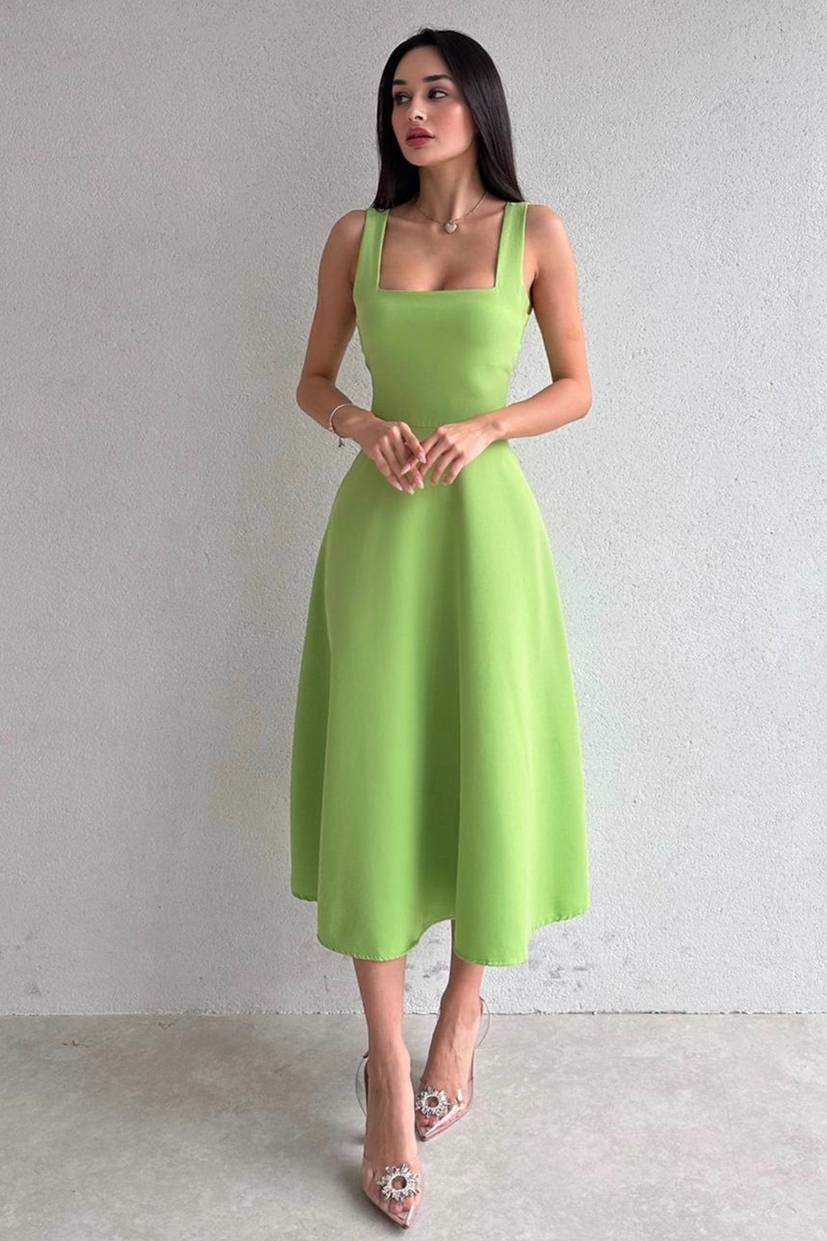 Neon green square neck dress online