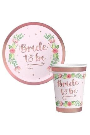 Bride To Be Rosegold Çiçekli Karton Tabak + Bardak Seti 8’li Image 0