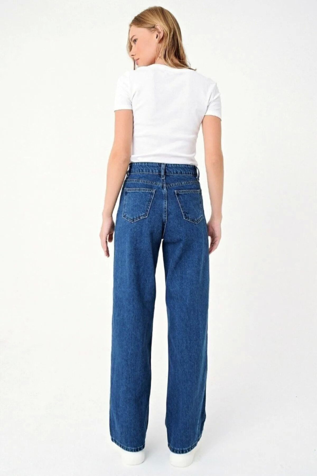 Dark denim hot sale wide leg jeans