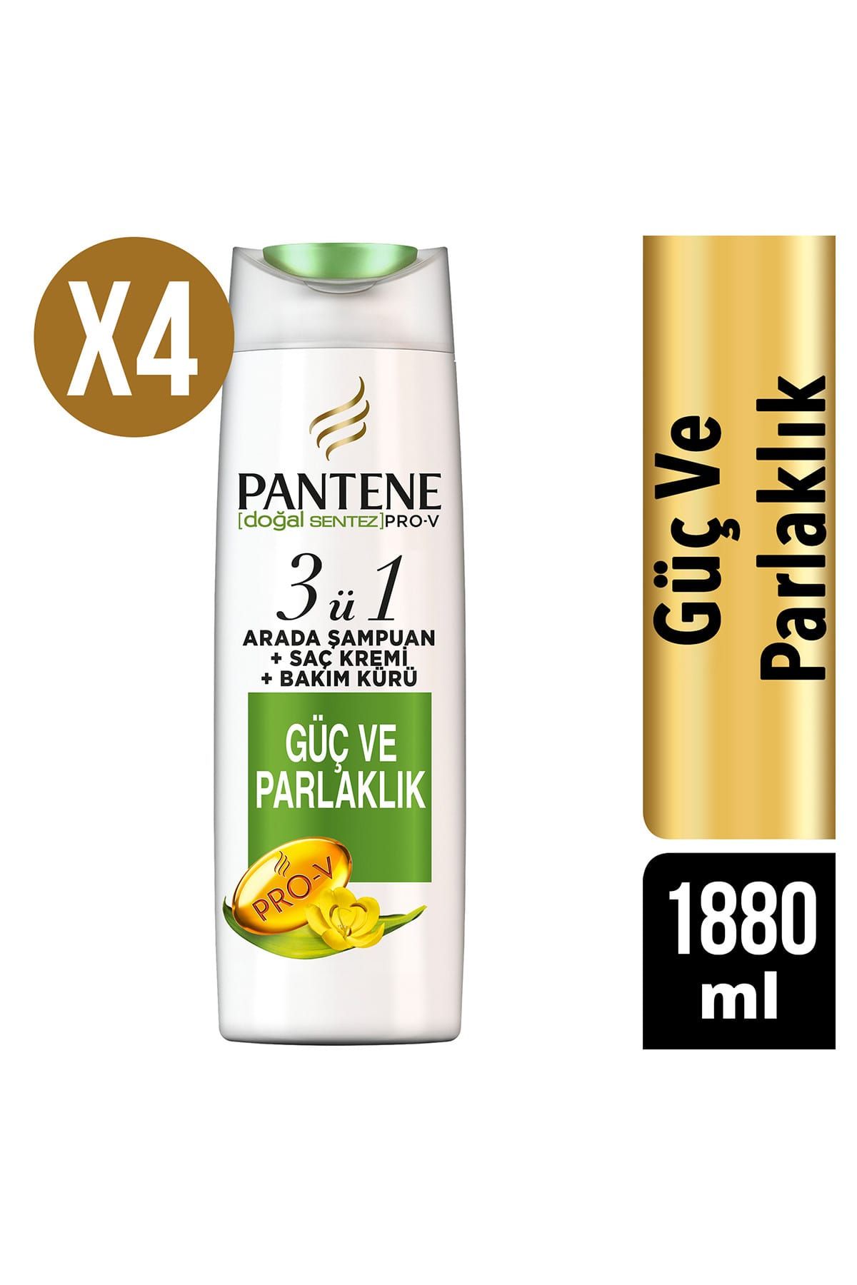 pantene 3 u 1 arada sampuan ve sac bakim kremi dogal sentez guc ve parlaklik 4 x 470 ml fiyati yorumlari trendyol
