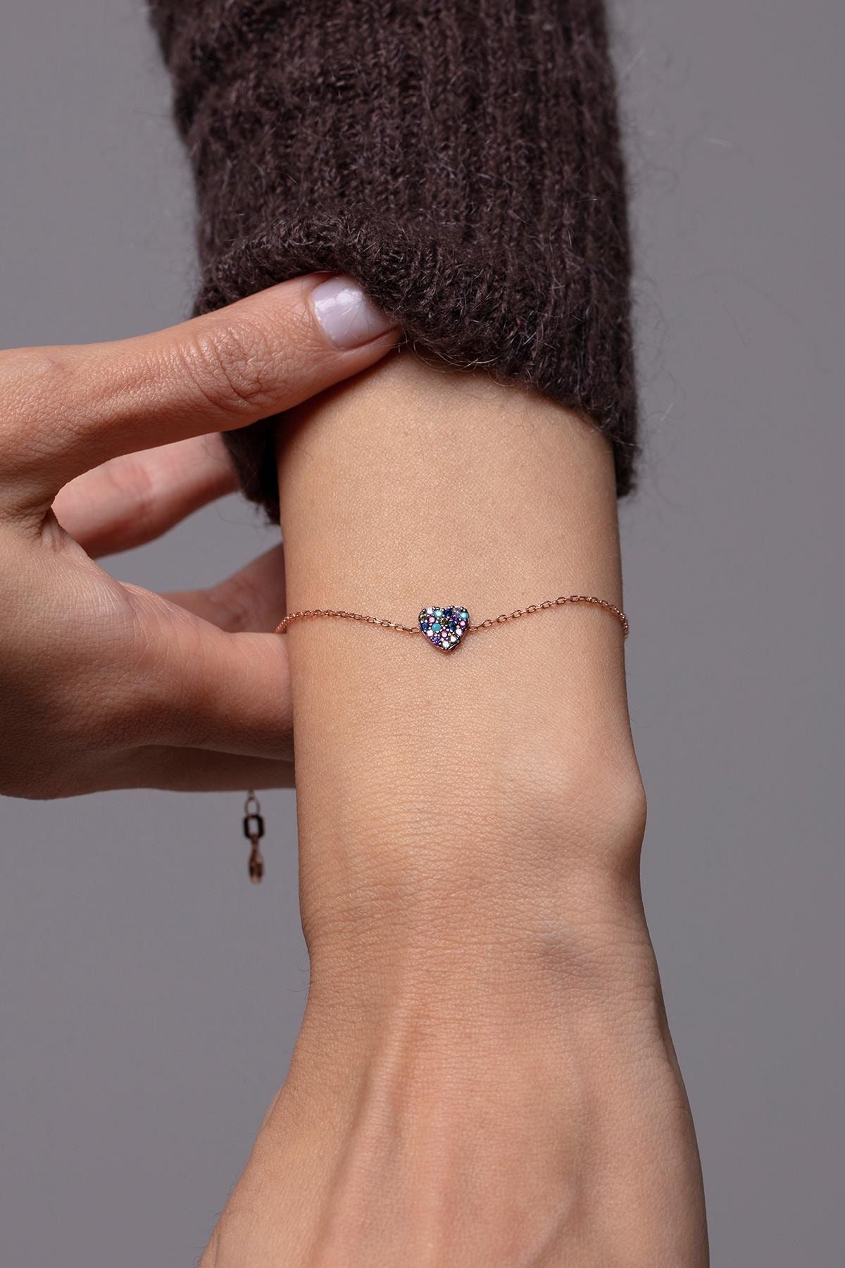 Ninova Silver Mix Taşlı Kalp Model Gümüş Bileklik