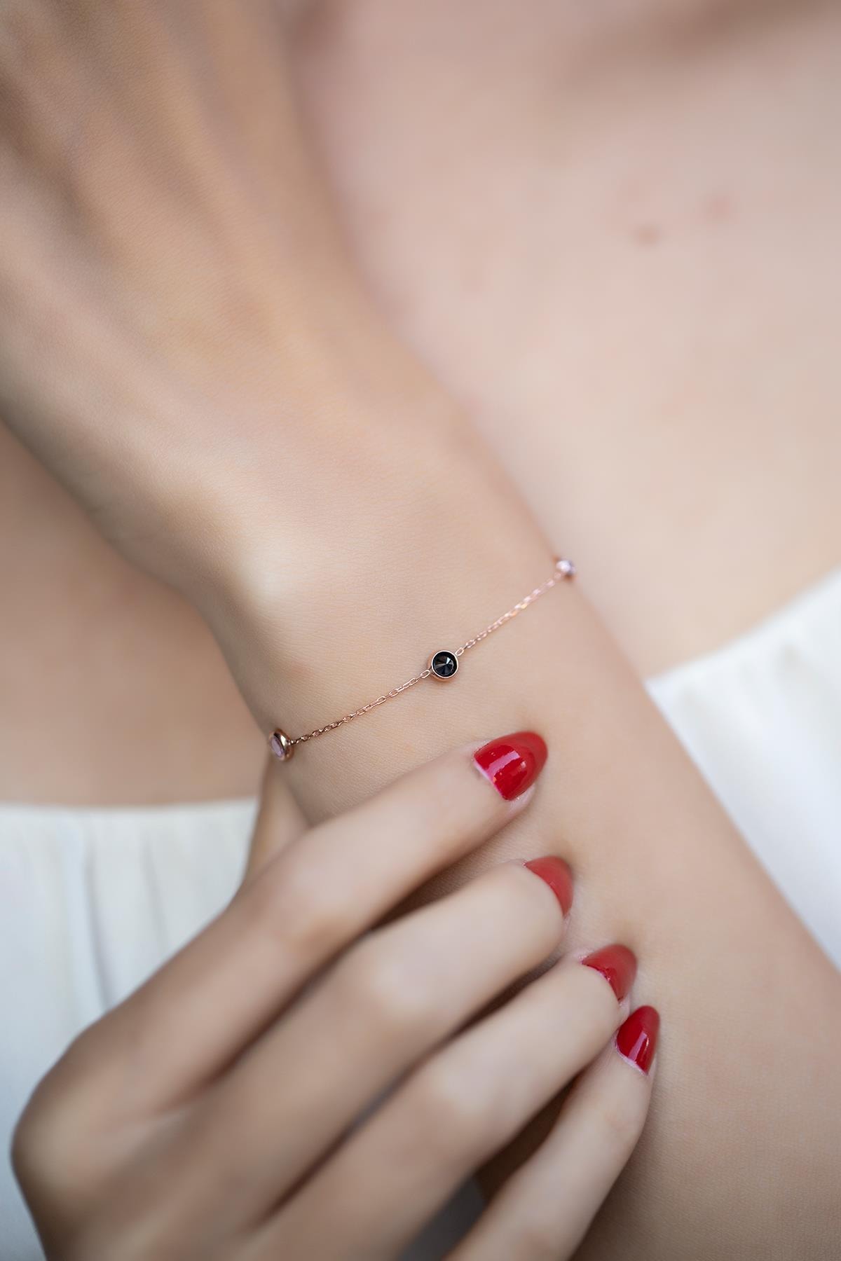 İzla Design Kadın Mix Taşlı Rose Kaplama Gümüş Bileklik İZLASLVR00374