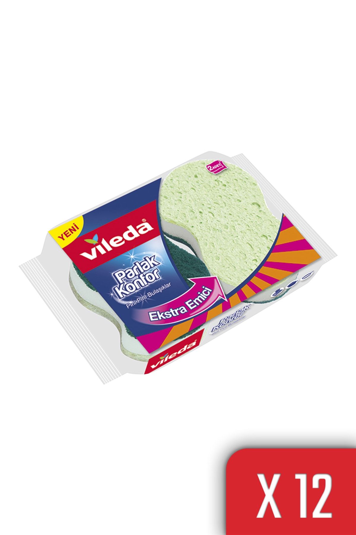 Vileda 2'Li Parlak Konfor Oluklu Sünger 12'Li Paket