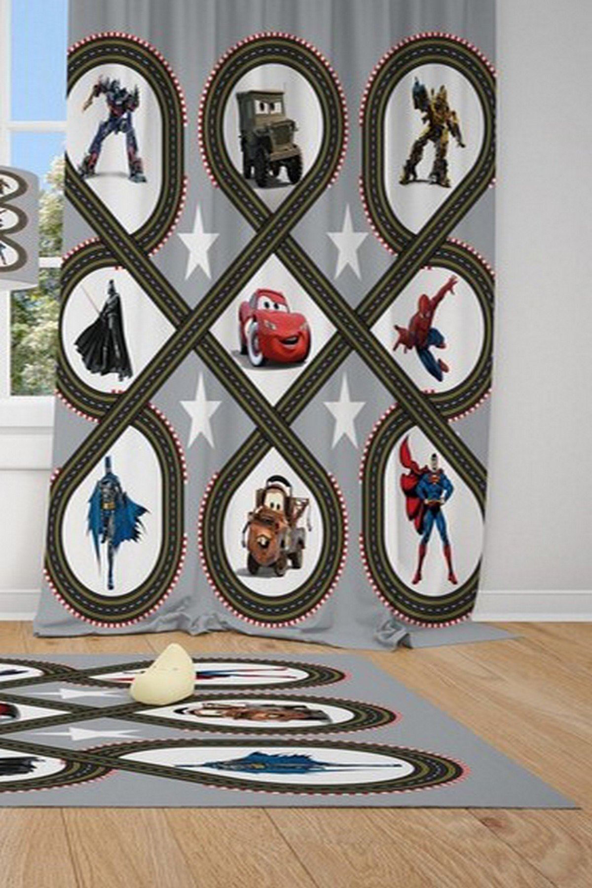 CİCİ TASARIM ÜRÜNLERİ 1 Kanat Spiderman Şimşek Mcqueen Transformers Çocuk Bebek Odası Perdesi Fon Perde