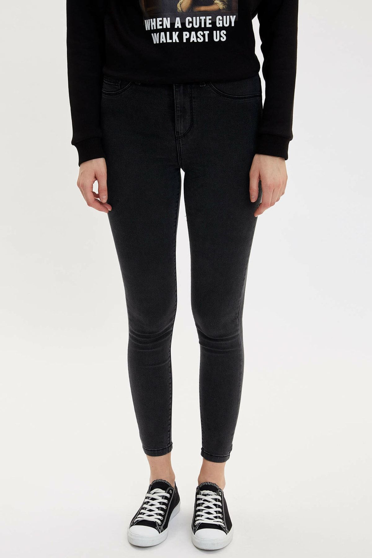 DeFacto Kadın Antrasit Anna Yüksek Bel Super Skinny Fit Jean Pantolon L0595AZ20SP