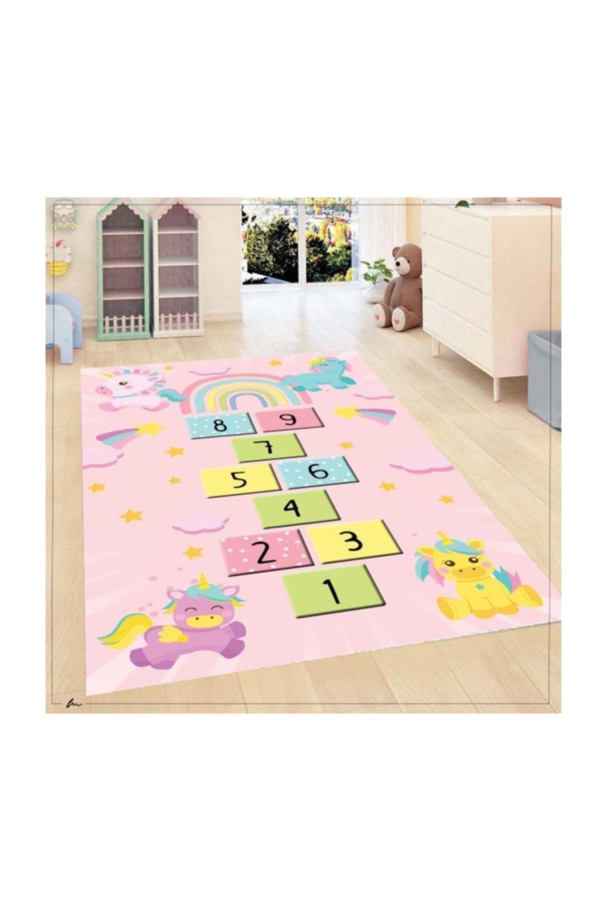 Herms Veronya Unicorn Seksek Desen Kaymaz Taban Çocuk Odası Halısı
