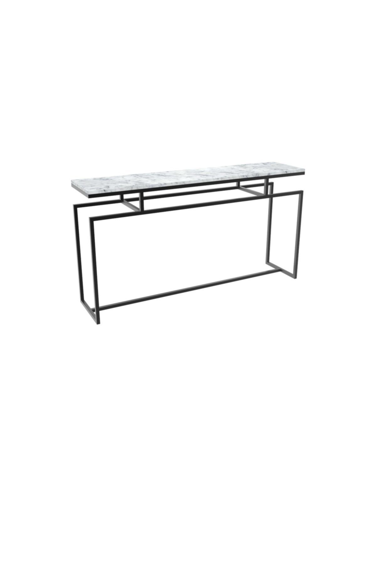 MAKSA Fabrizia 150cm Carrara White Metal Üzeri Mat Siyah Statik Boyalı Konsol