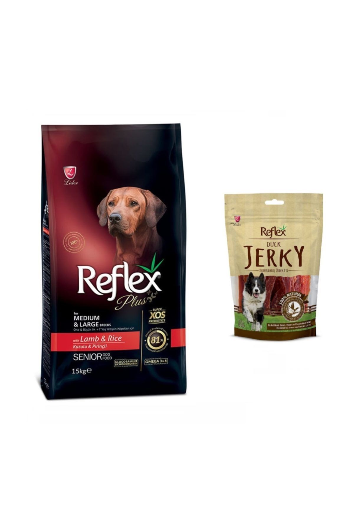 Reflex Plus Kuzulu Orta Ve Büyük Irk Yaşlı Köpek Maması 15 kg * Reflex Duck Jerky 80 gr