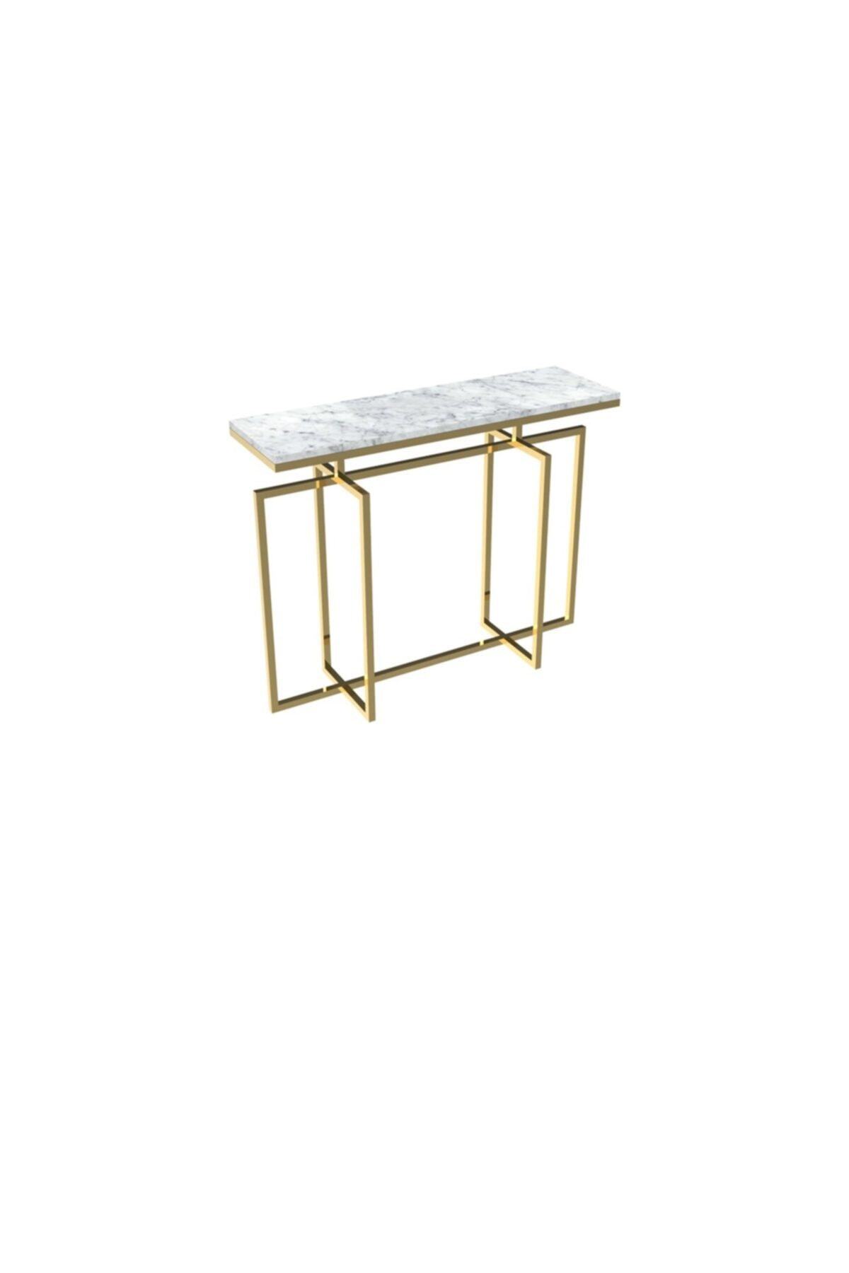 MAKSA Anji 100 cm Carrara White Parlak Paslanmaz Titanyum Gold Konsol