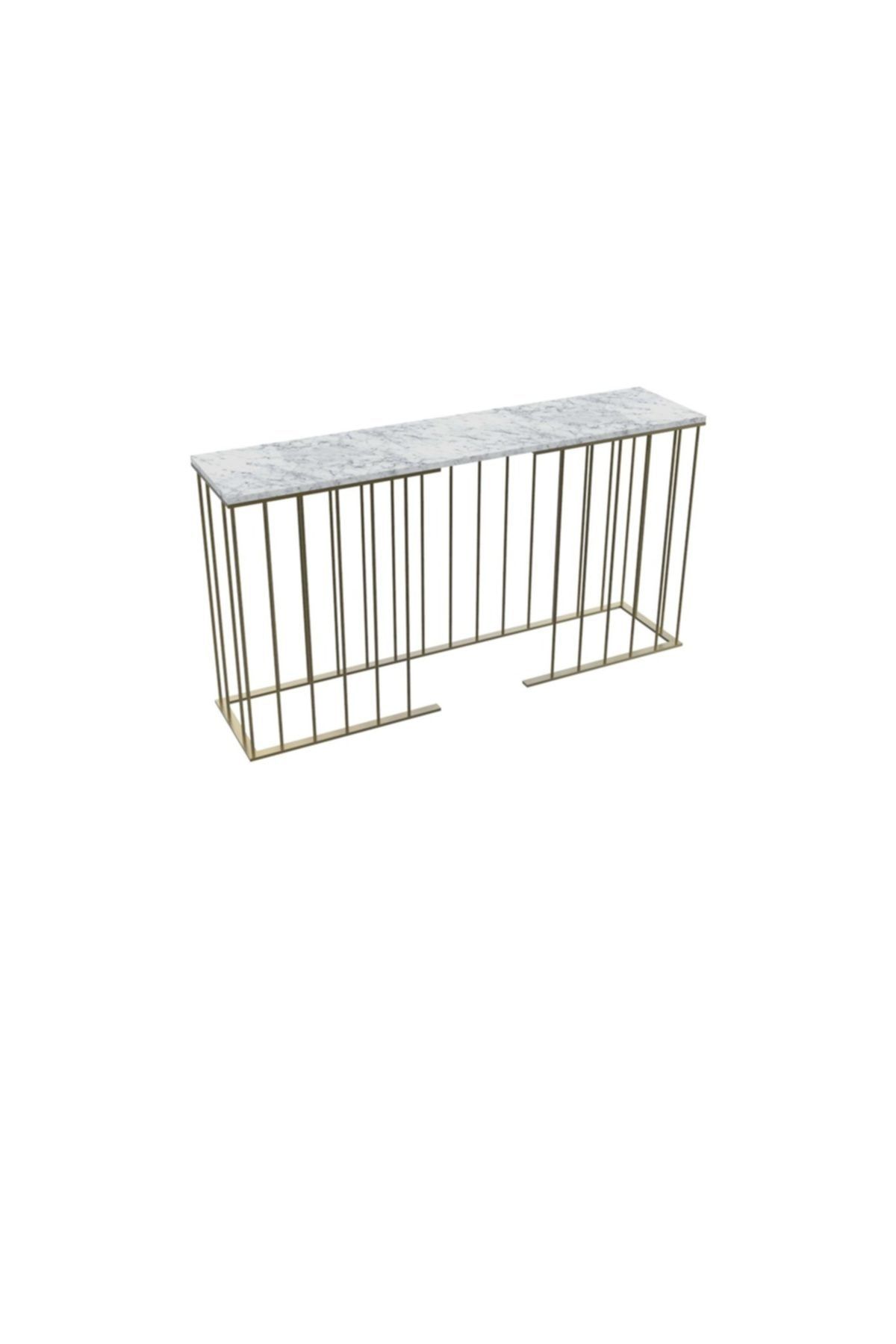 MAKSA Capri 150cm Carrara White Antik Eskitme Pirinç Konsol