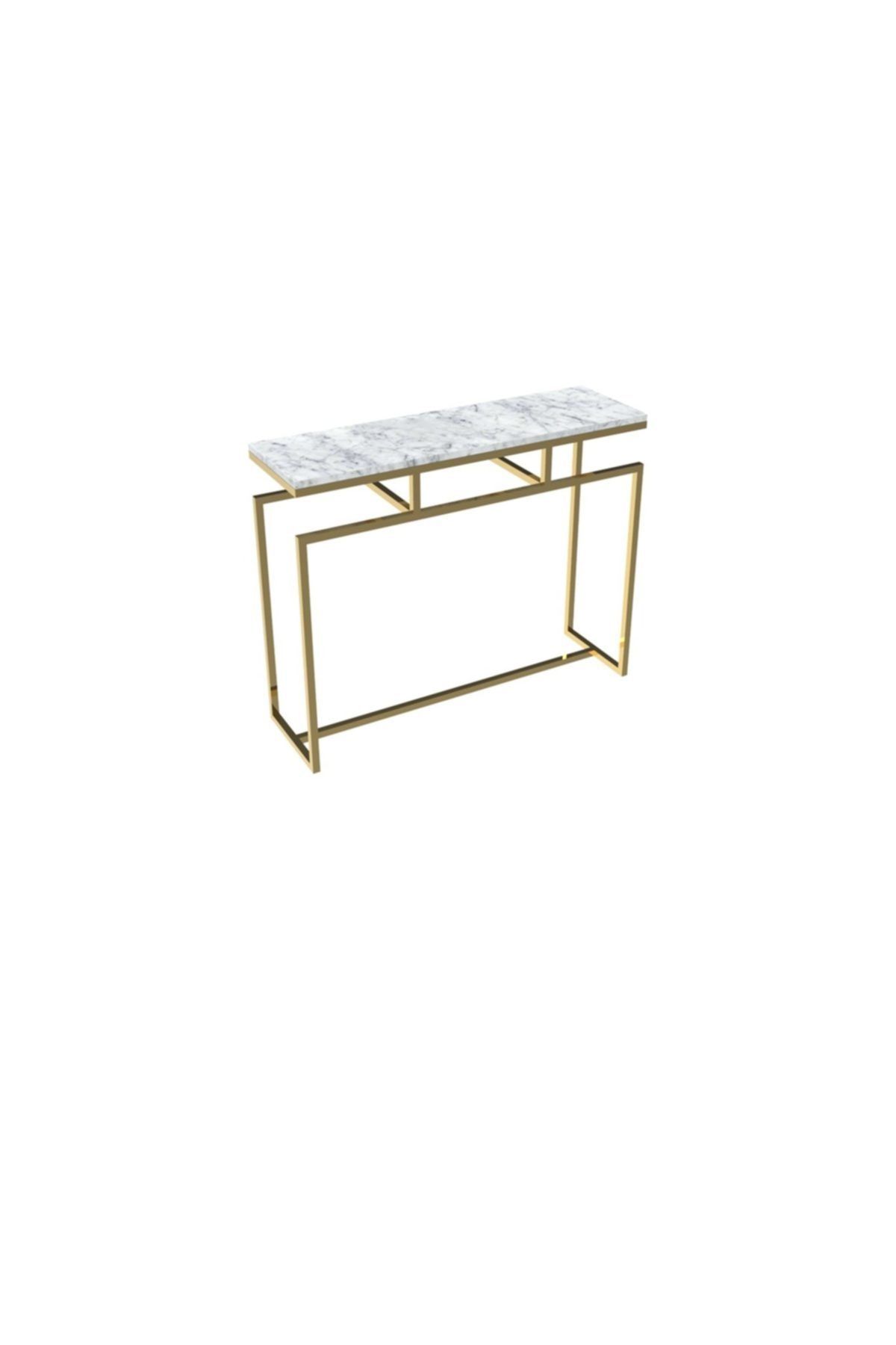MAKSA Fabrizia 100cm Carrara White Parlak Paslanmaz Titanyum Gold Konsol