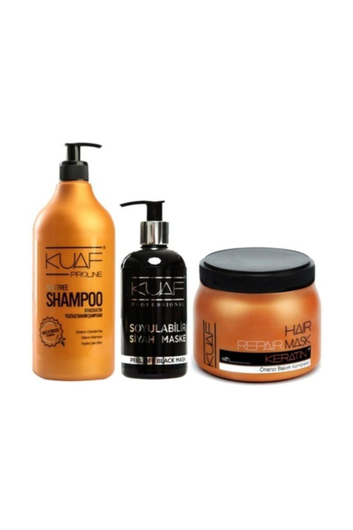 Kuaf Tuz Içermeyen Bakım Şampuanı 1000 ml + Keratin Maskesi 500 ml + Siyah Nokta Giderici Maske 250 ml
