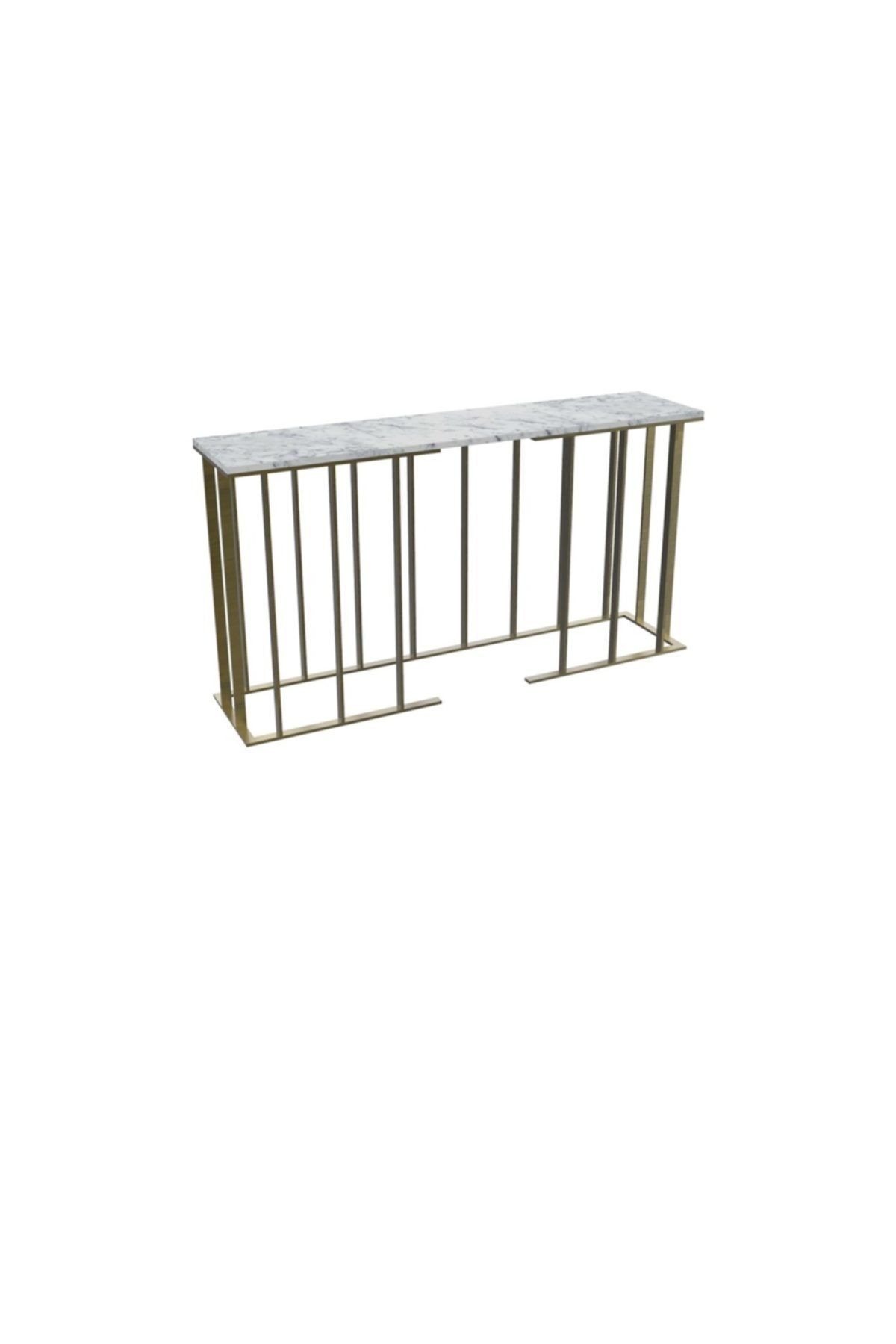 MAKSA Cammie 150cm Carrara White Antik Eskitme Pirinç Konsol