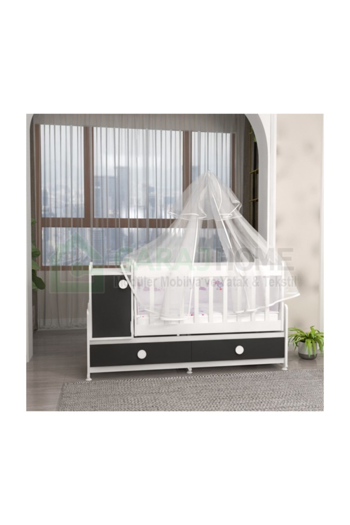 Garaj Home Pırlanta Gri Bebek Odası Takımı - Yatak Ve Uyku Seti Kombinl- Uykuseti Beyaz