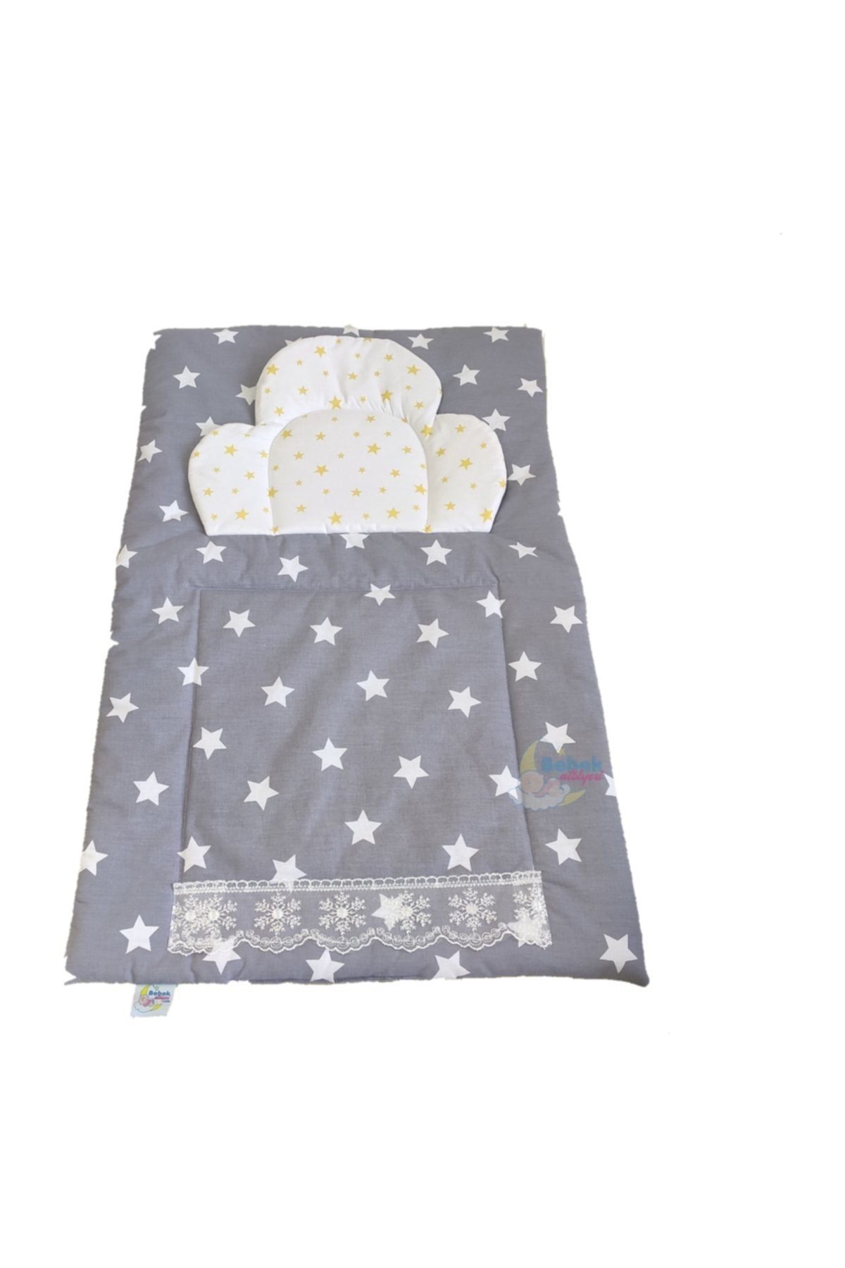 Bebek Atölyesi Bebekatölyesi Altaçma Minderi  Gri Yıldız Desenli Minik Sarı Yıldızlar  Kombin