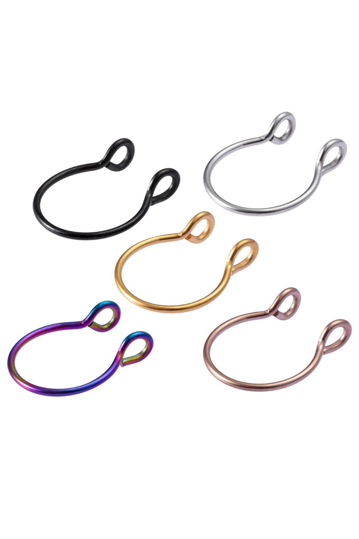 VipBT 5 Renkli Set 316L Paslanmaz Çelik 20G Septum Kıkırdak Labret Sahte Lip Fake Piercing