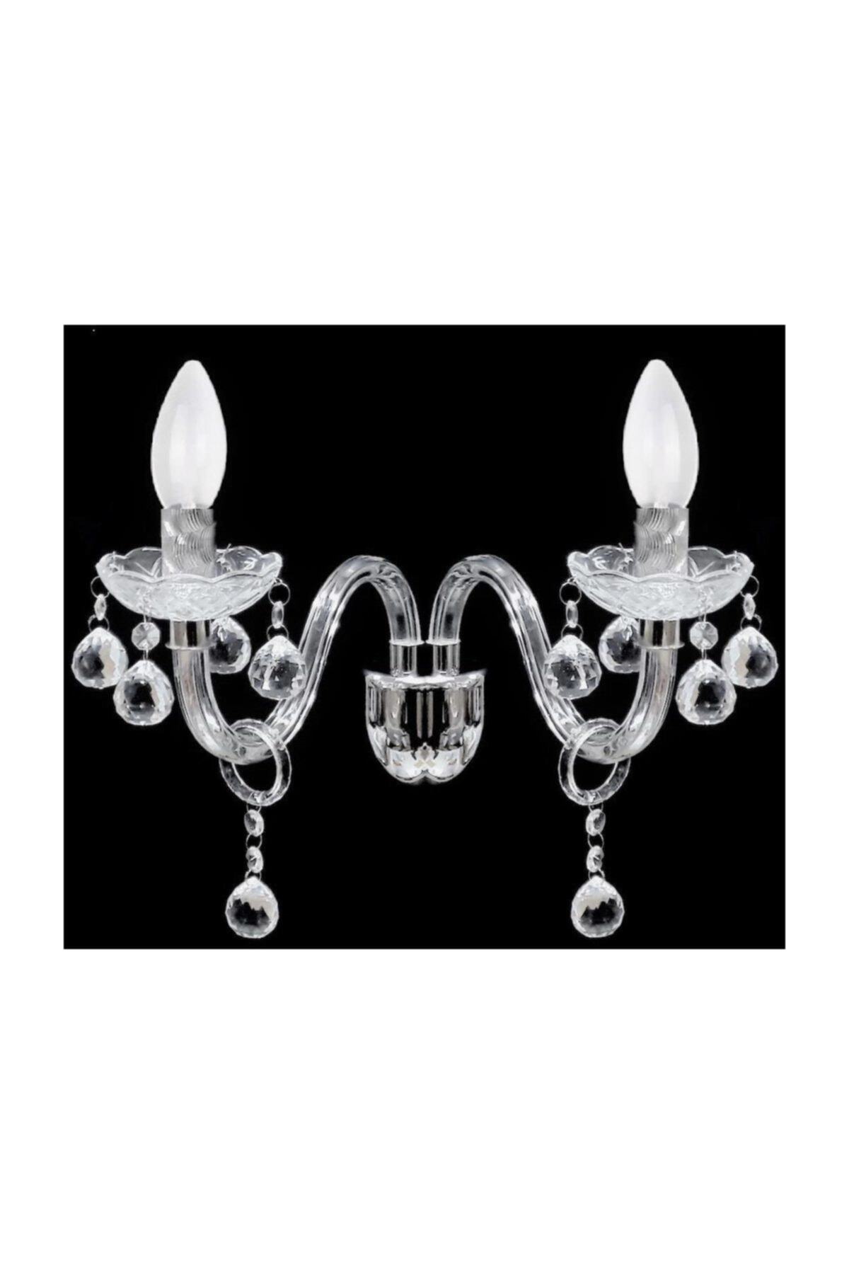 Sinem Avize Saray Özel Tasarım Taşlı Cam Kol 2'li Aplik