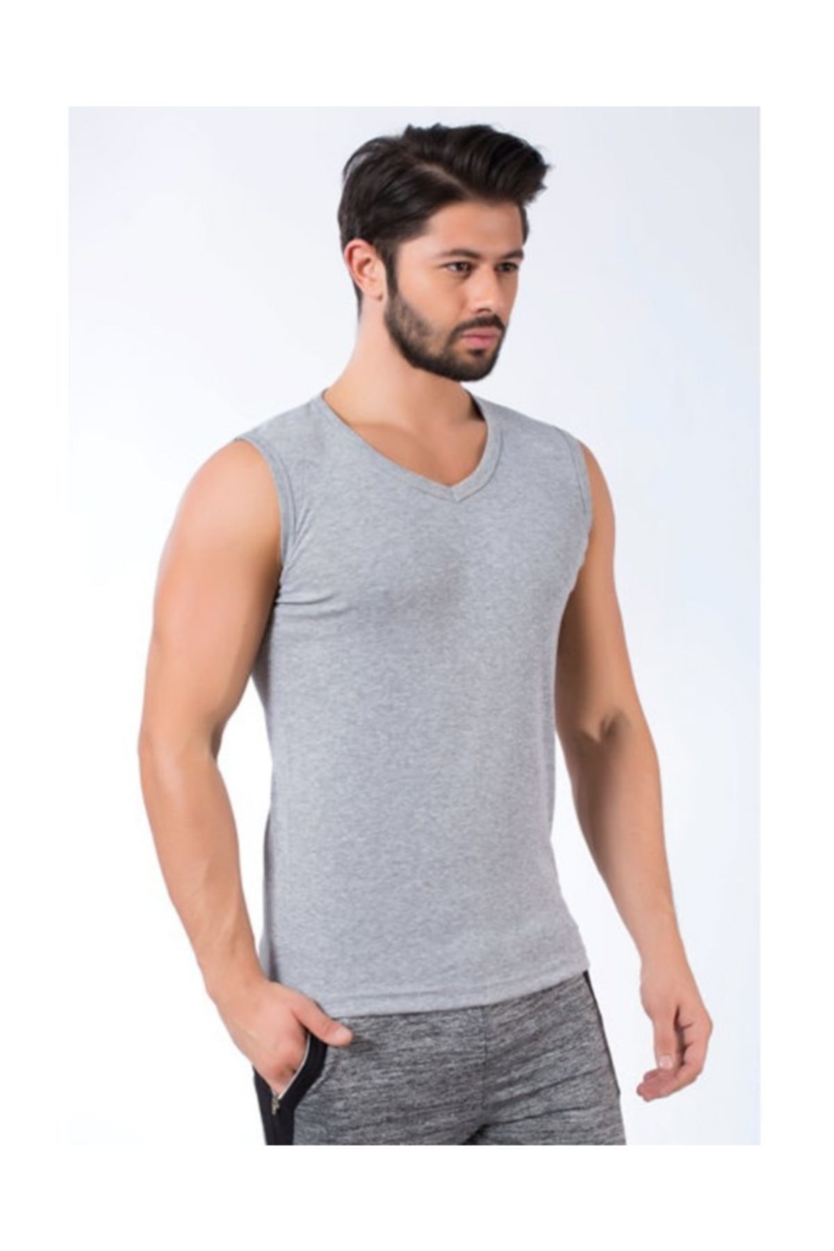 Jiber 3'lü Paket  123 Sıfır Kol V Yaka Erkek Askılı Atlet