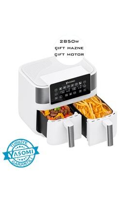 Y80 Beyaz 8 Litre 2850w Çift Hazneli Ve Çift Motorlu Dokunmatik Airfryer Fritöz Image 0