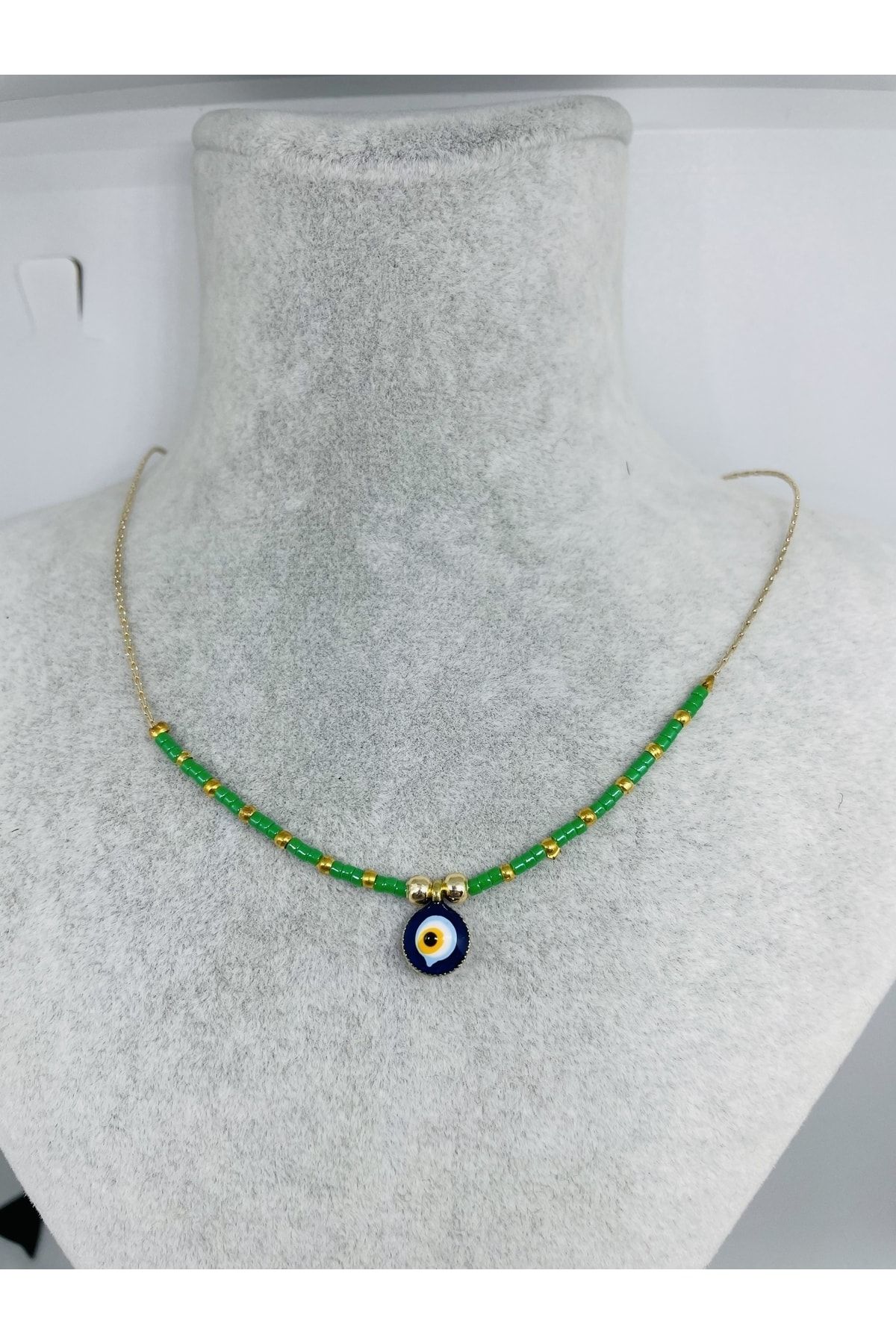 Green beads new arrivals gold necklace