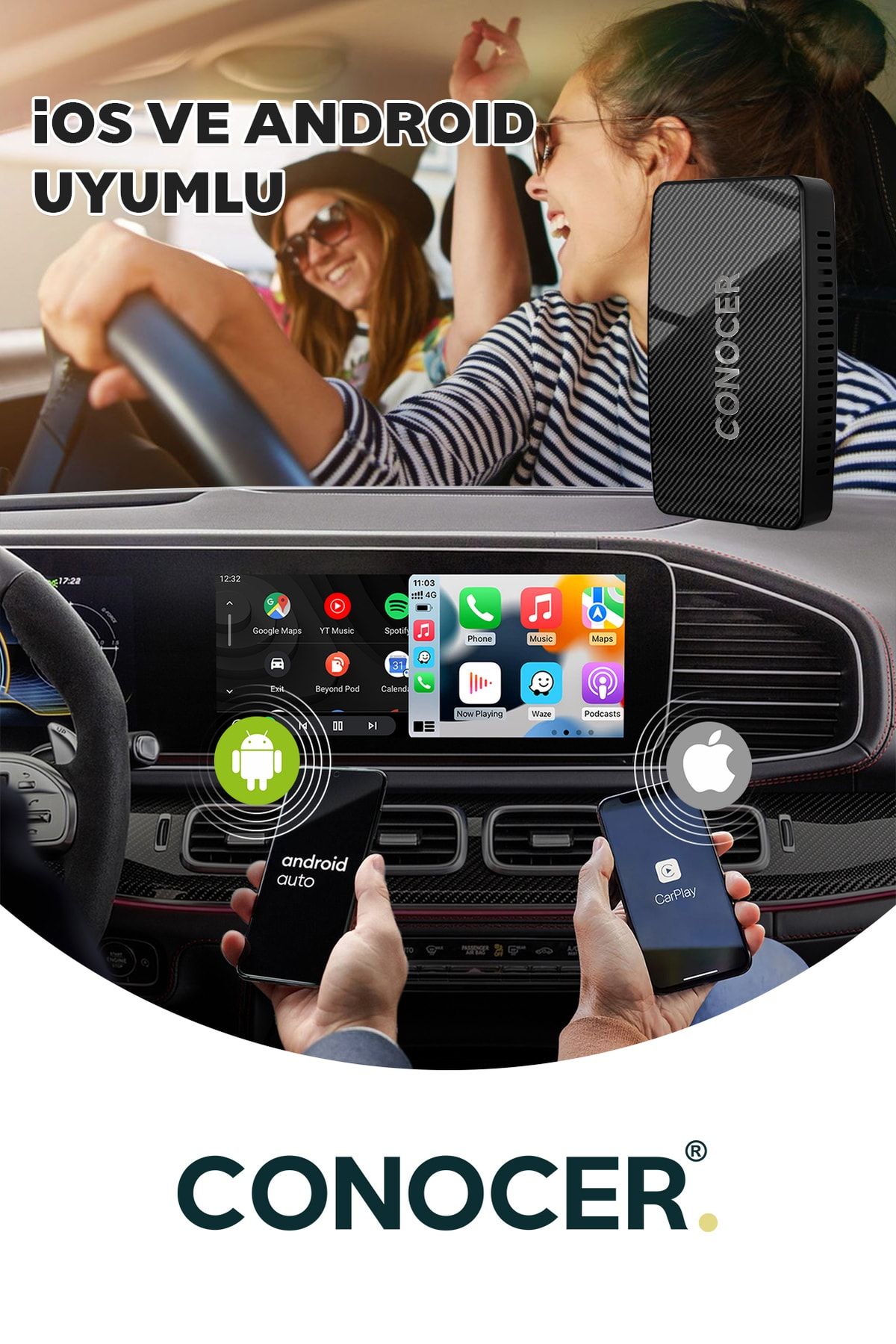 CONOCER Apple Iphone Ios And Android Auto Compatible Wireless Carplay  Adapter Wireless Carplay Converter