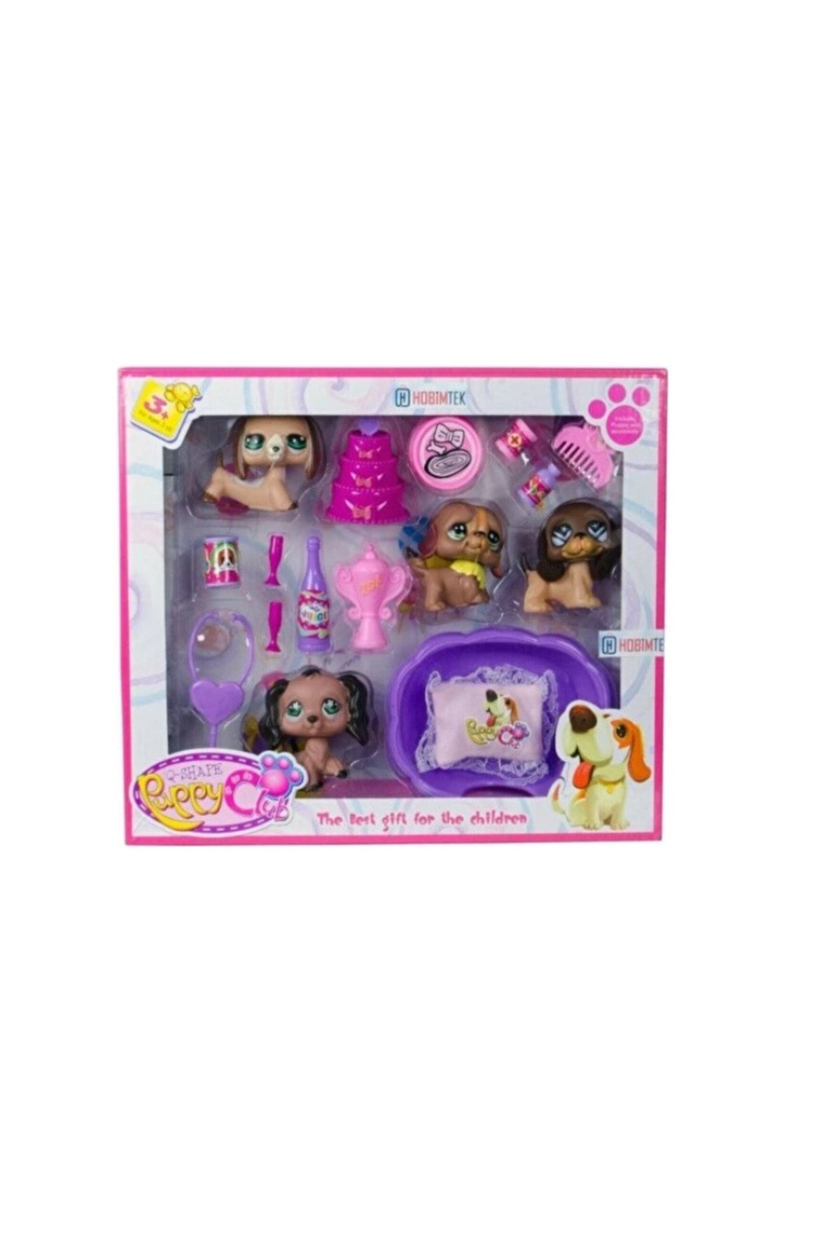 Littlest Pet Shop Mini 4 Dog Figures with 17 Piece Padded Bottle