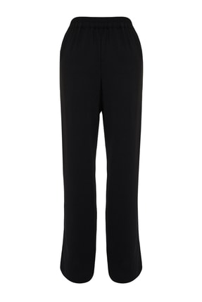 Siyah Lastikli Yüksek Bel Pileli Wide Leg Dokuma Pantolon TBBSS22PL0448 Image 8