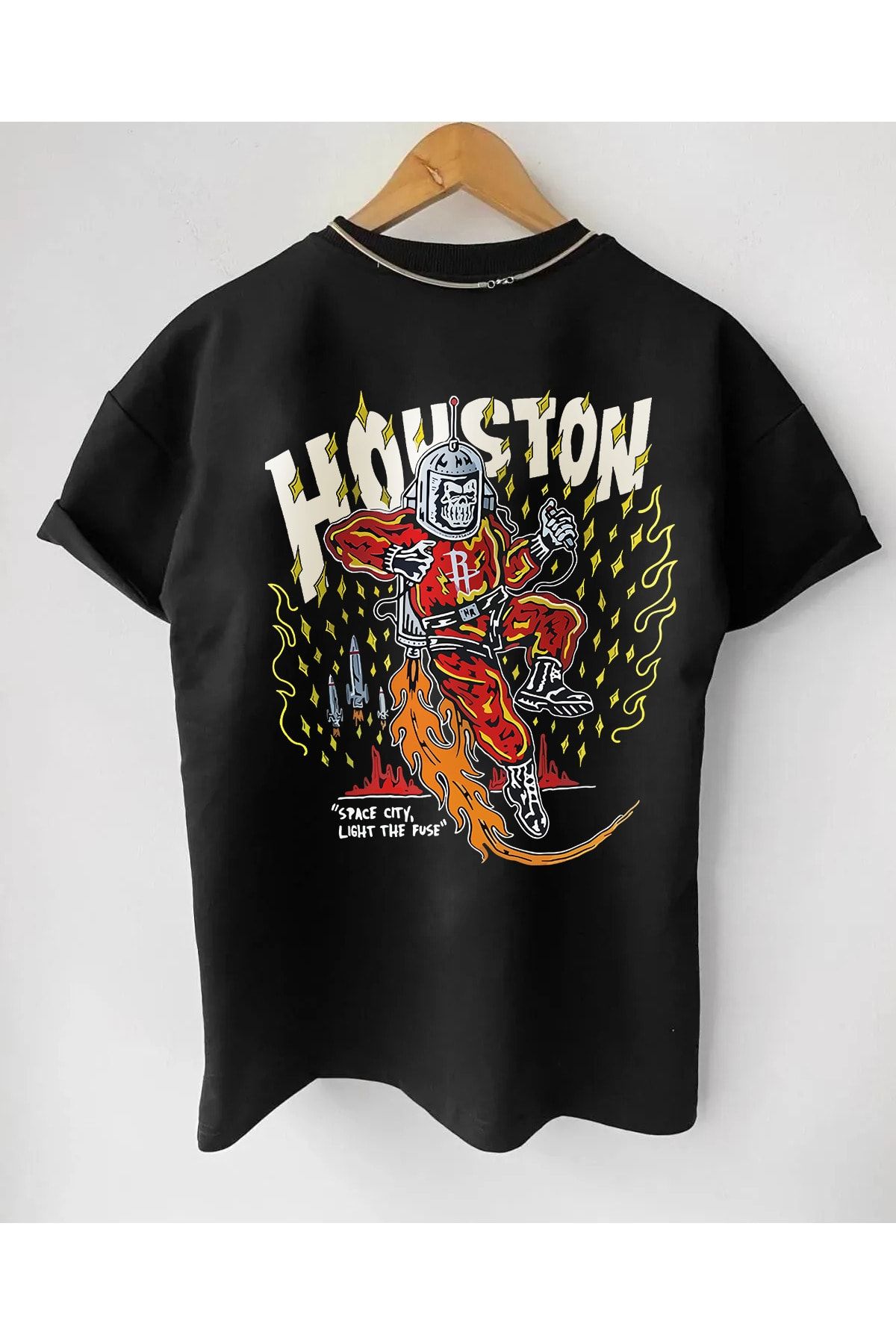 Adrift Houston Rockets Retro Oversize Printed Cotton Crew Neck