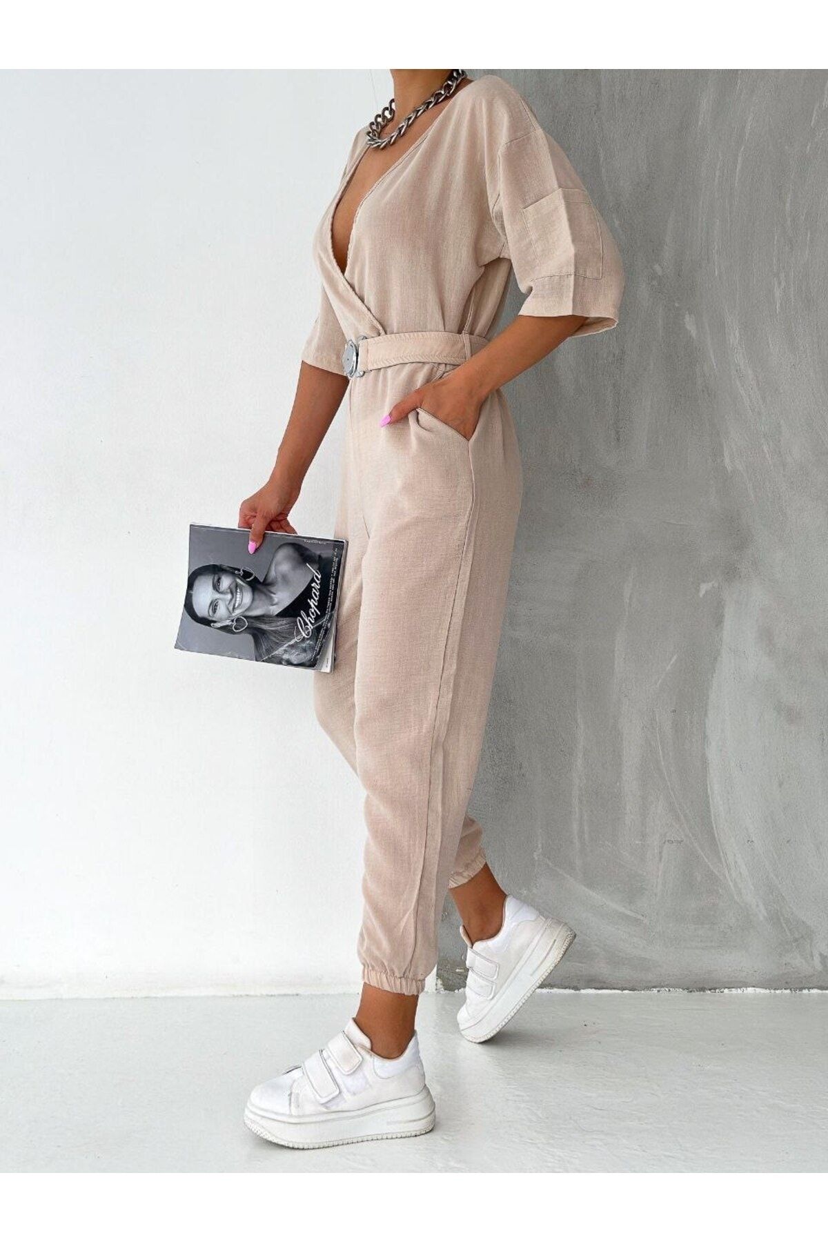 Cream clearance linen jumpsuit