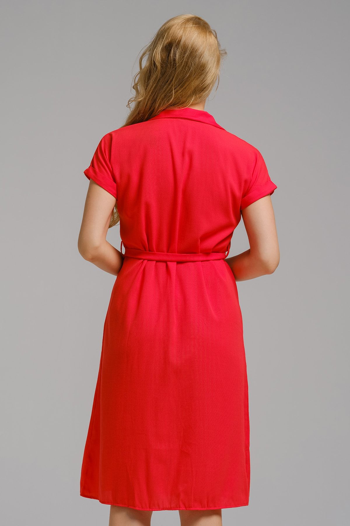 Kadın Oranj Beli Kemerli Kısa Kol Gömlek Elbise ARM-19Y001068