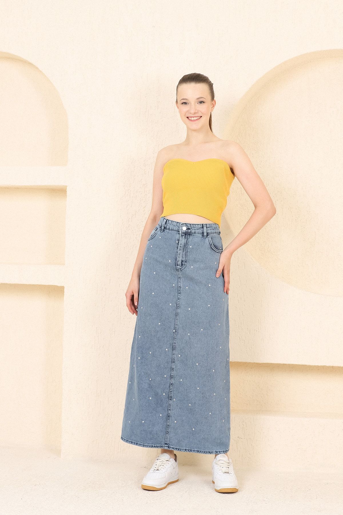 Denim midi shop skirt 01