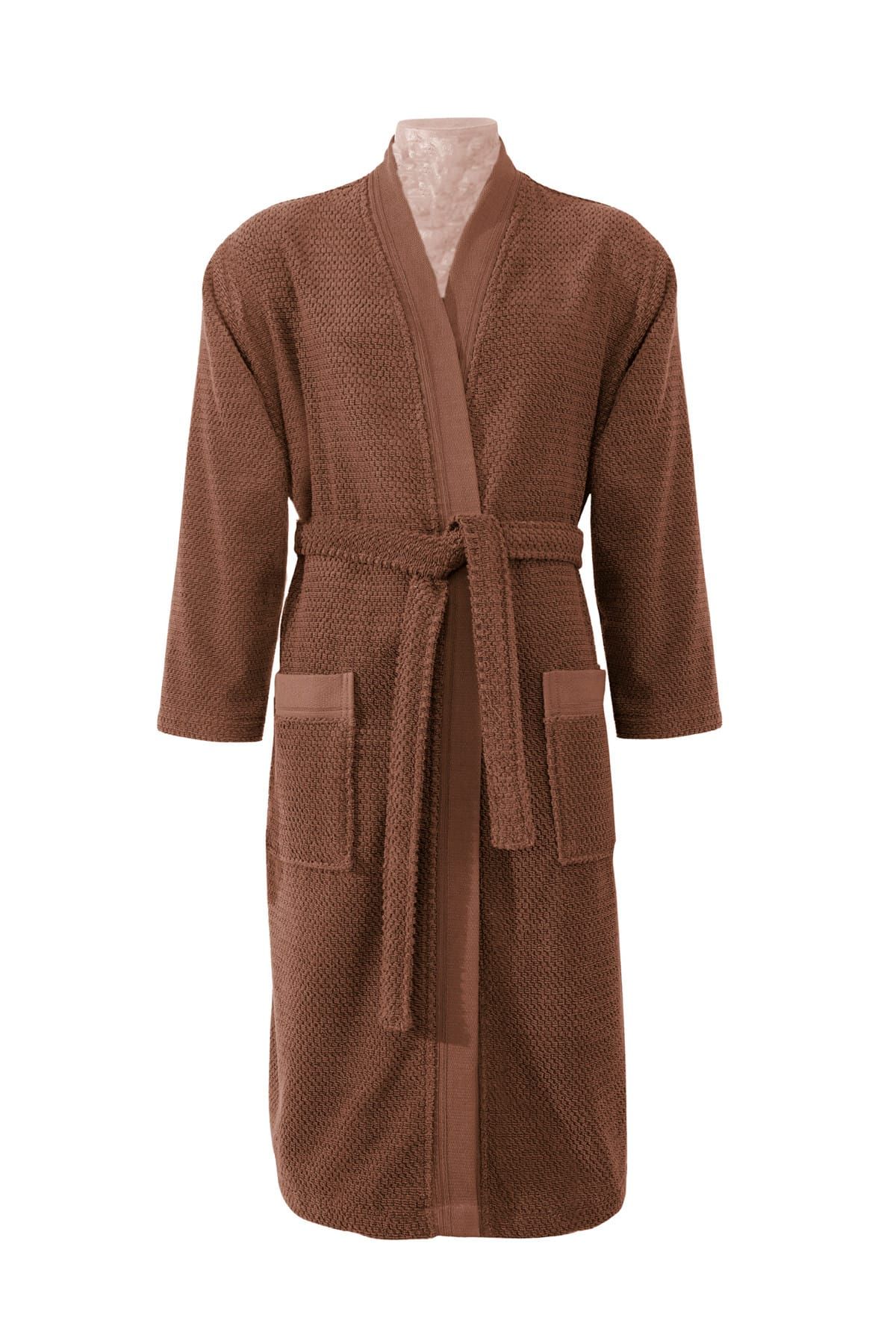 Kiğılı Kimono Yaka Lacivert Jakarlı Bornoz