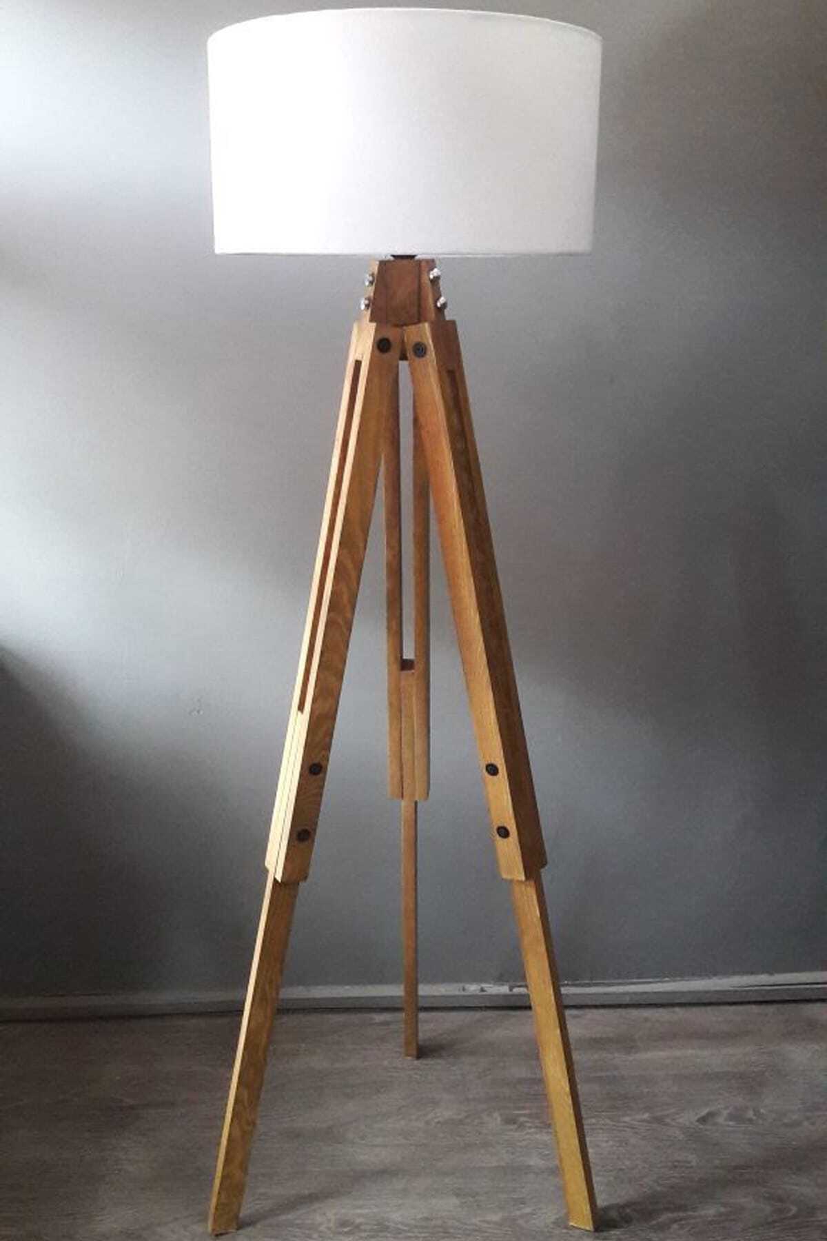 Hiper Loft Tasarım Tripod Lambader Beyaz Naturel Ayak
