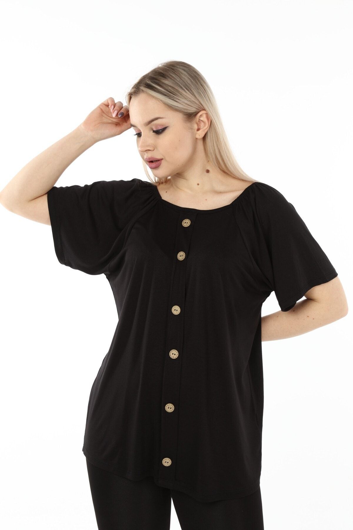 Big Free Tb21yb450005 Siyah Kadın Reglan Kol Düğmeli Bluz