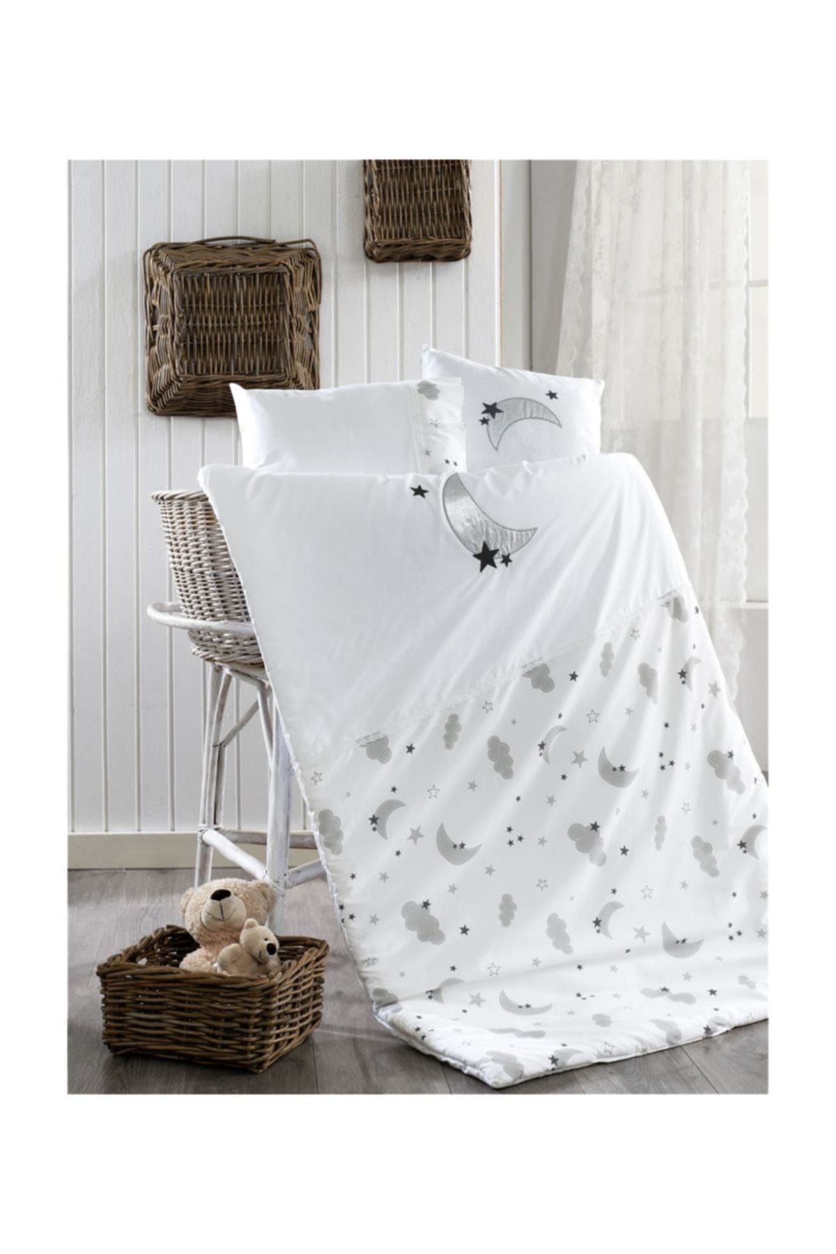 Momi Shop Bebek Nevresim Takımı Moon Gri