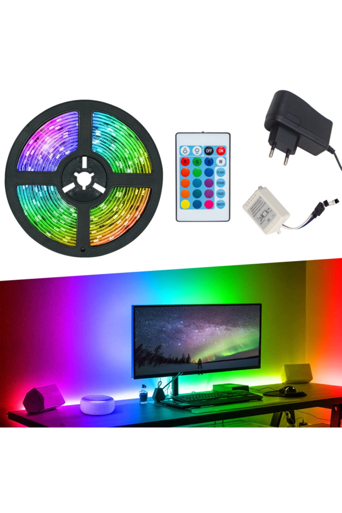 oto aksesuarcim animasyonlu rgb serit led kumandali silikonlu 5 metre pc televizyon arkasi oda aydinlatma ledi fiyati yorumlari trendyol