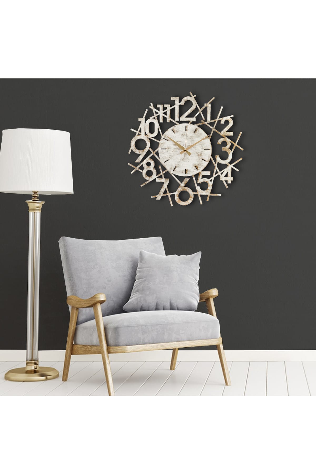 Muyika Design Muyika Karde Metal Beyaz Eskitme Duvar Saati 50X50Cm