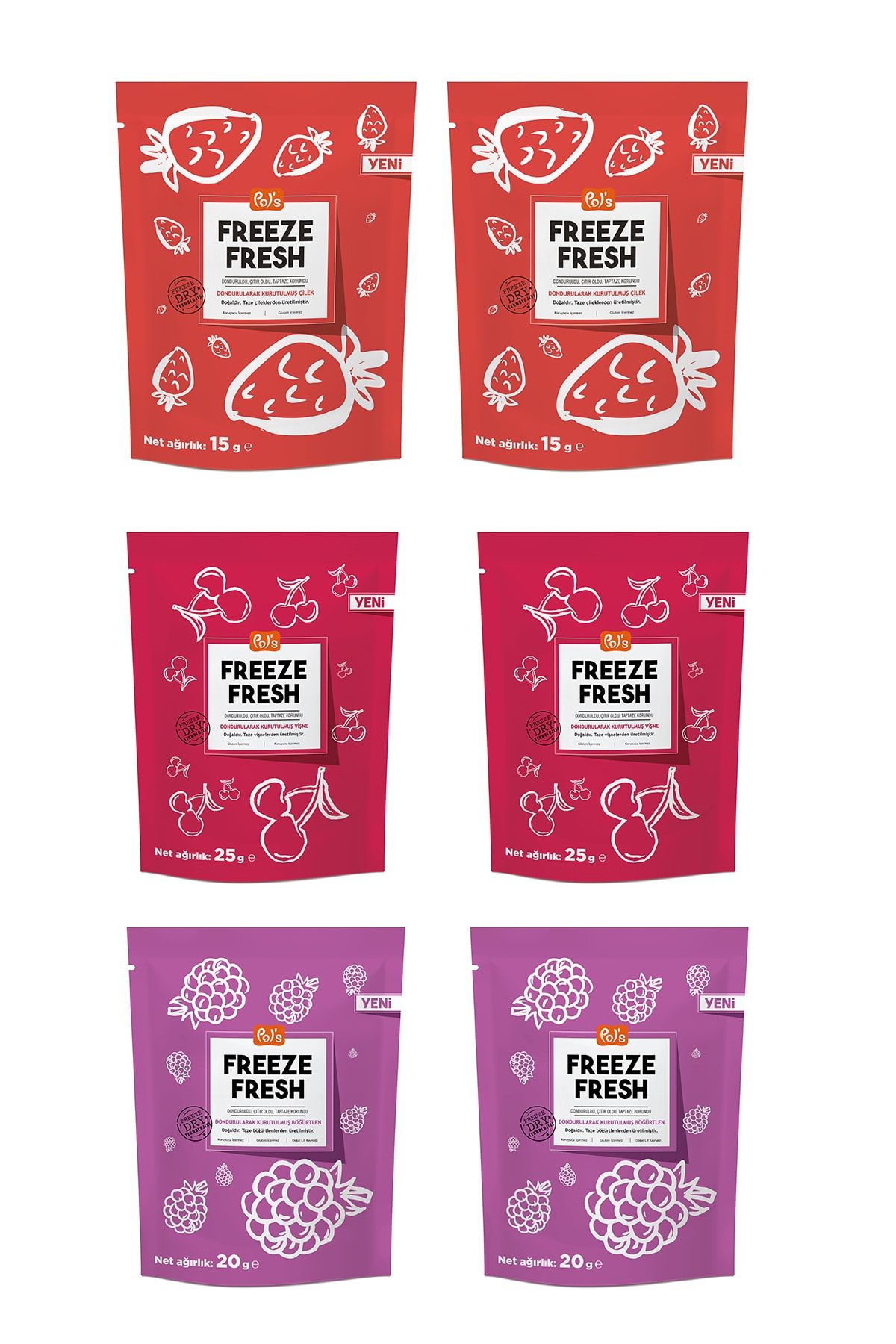 Pol's 2'li Freeze Dry Çilek, Vişne, Böğürtlen