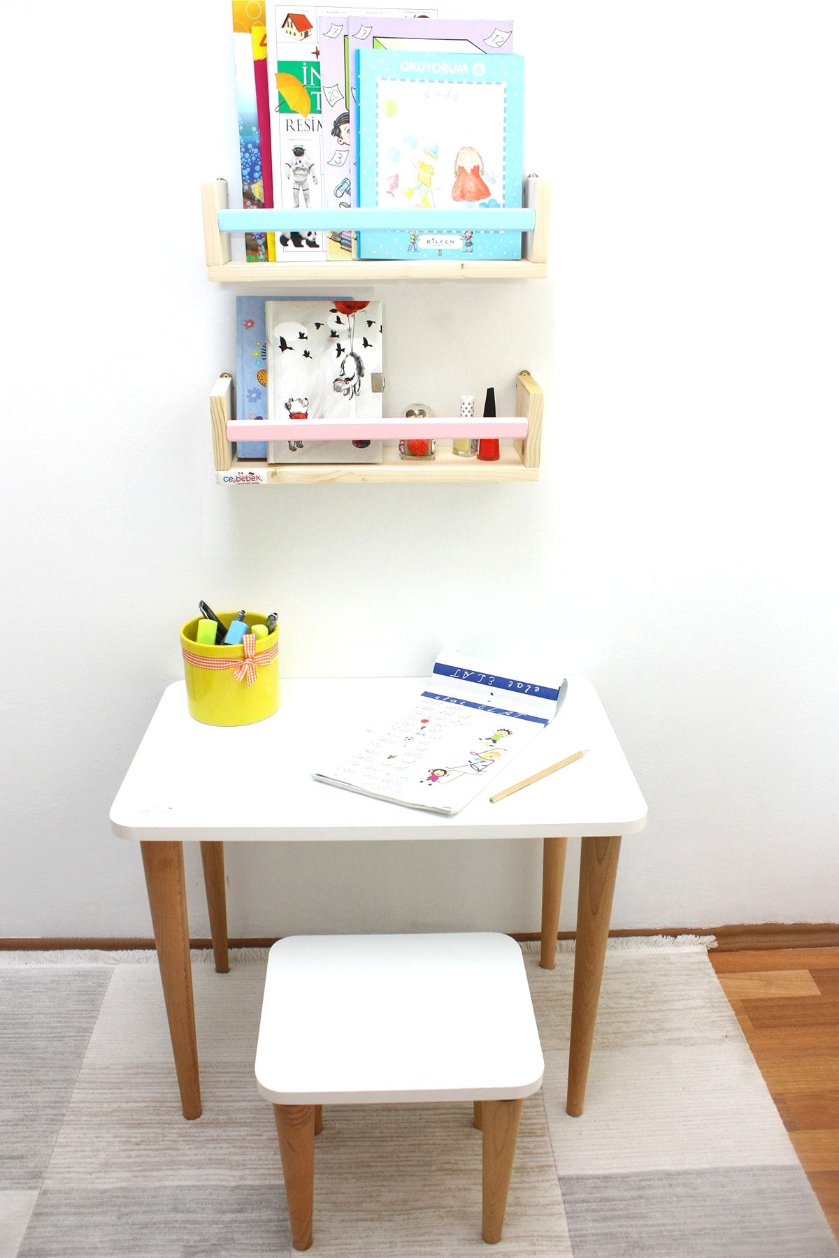 ceebebek beyaz cocuk masa sandalye takimi mavi pembe montessori kitaplik tabure masa dortlu set fiyati yorumlari trendyol