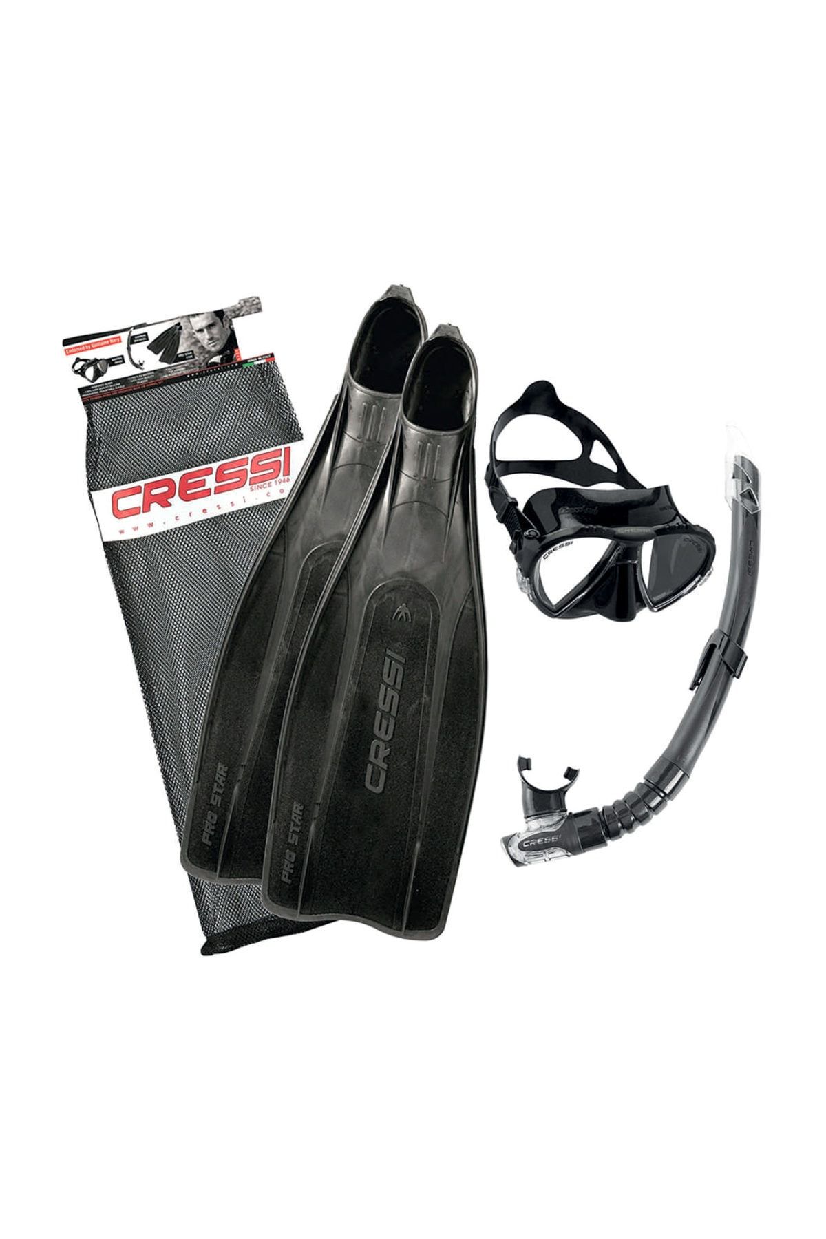 Cressi Pro Star Palet Maske Şnorkel Seti BLACK 39-40