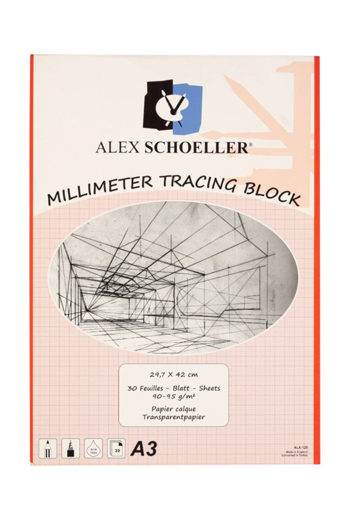 Alex Milimetrik Aydınger Blok A3 Kırmızı 90/95 gr. 30 yp.