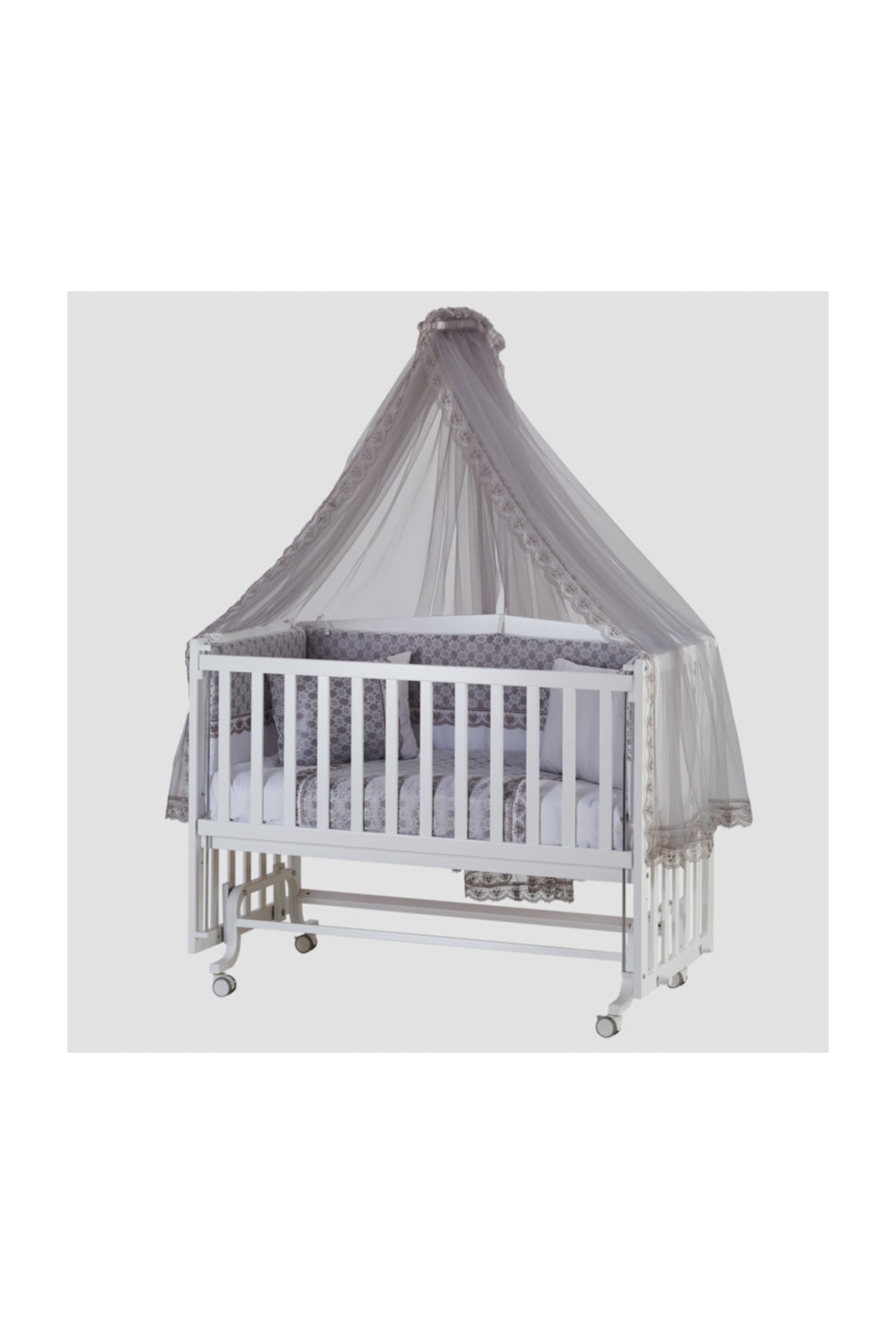 G&G baby Beşik Uyku Seti Dream Gri Lüks 60*120 Cm Cibinlik Ve Metal Askı Dahil