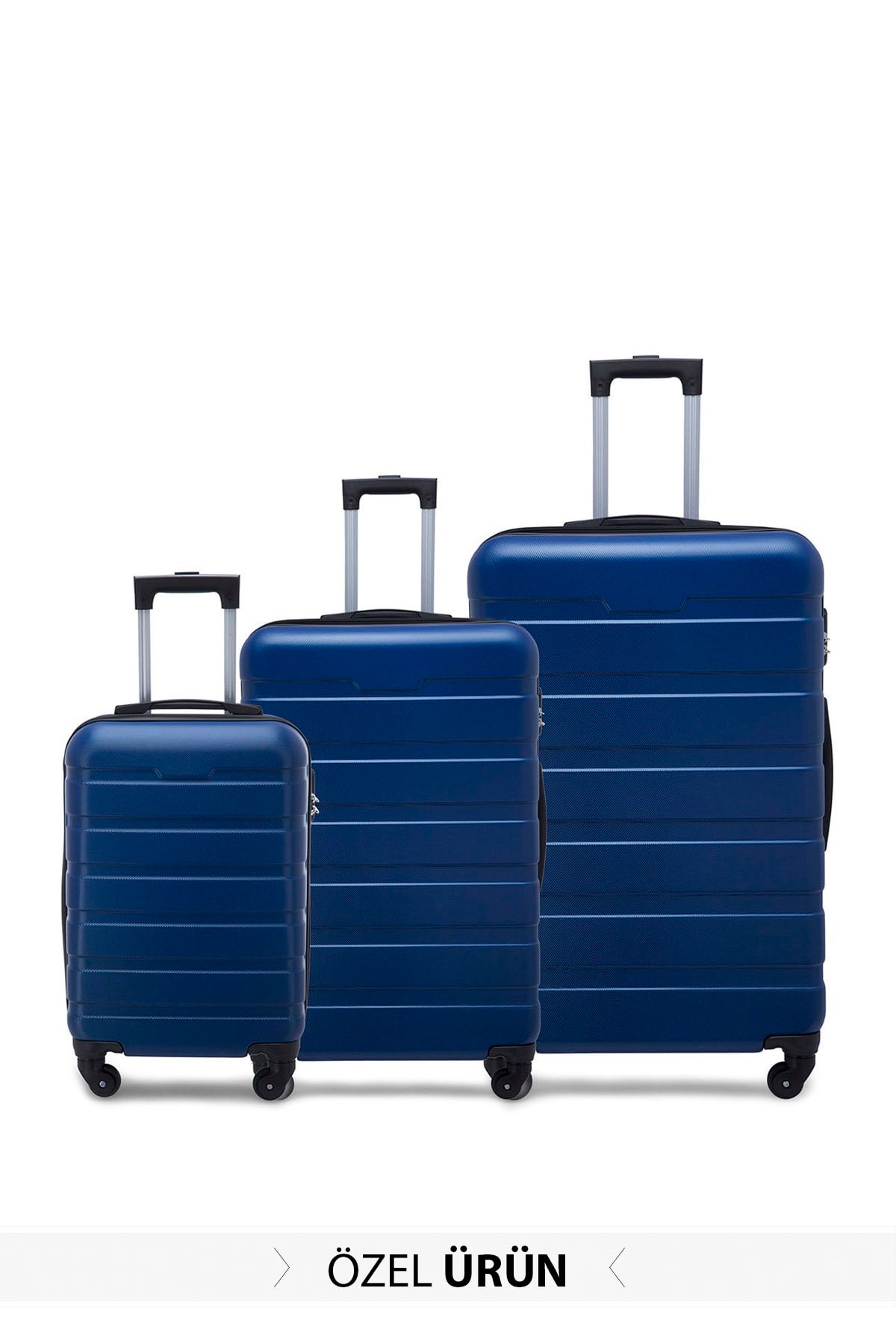 Buratti Unisex MAVİ Şifreli Kilitli Fermuarlı Fileli Orta Cepli 3 lü Valiz Set 533TITANIC